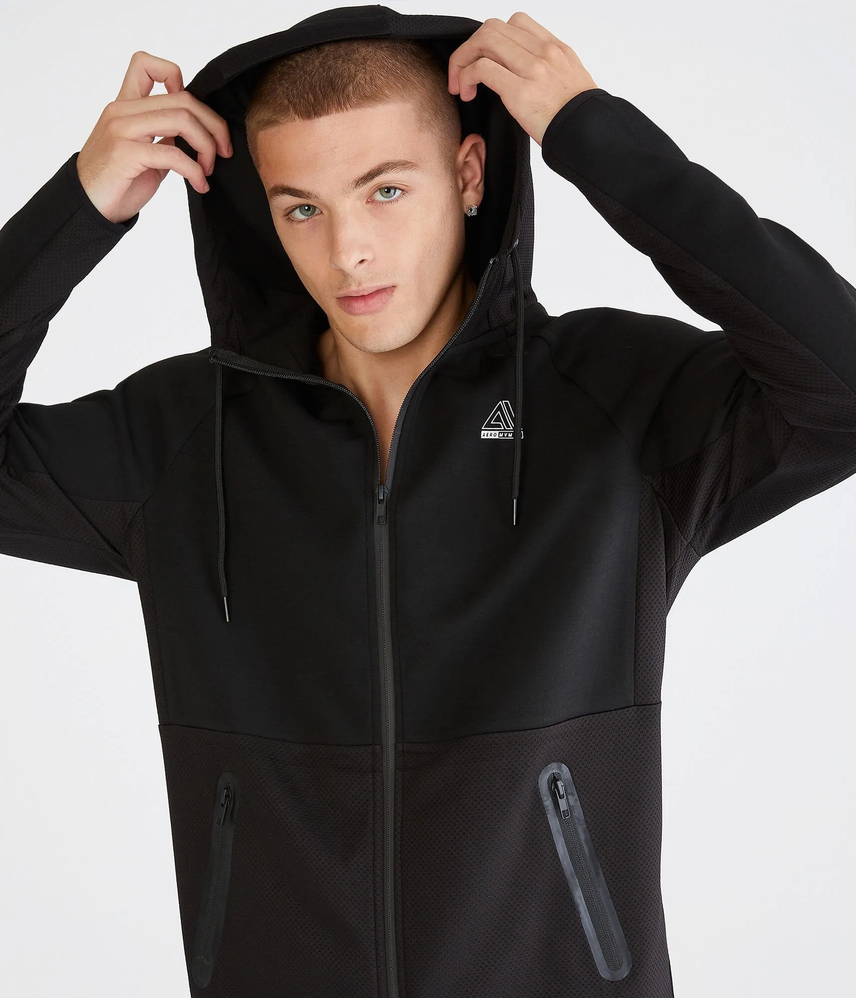 Aeropostale Hommes - Sweat à capuche MVMT Tech Fleece à fermeture éclair complète - Taille XXL - Polyester - Mode adolescente & Vêtements Noir Aeropostale