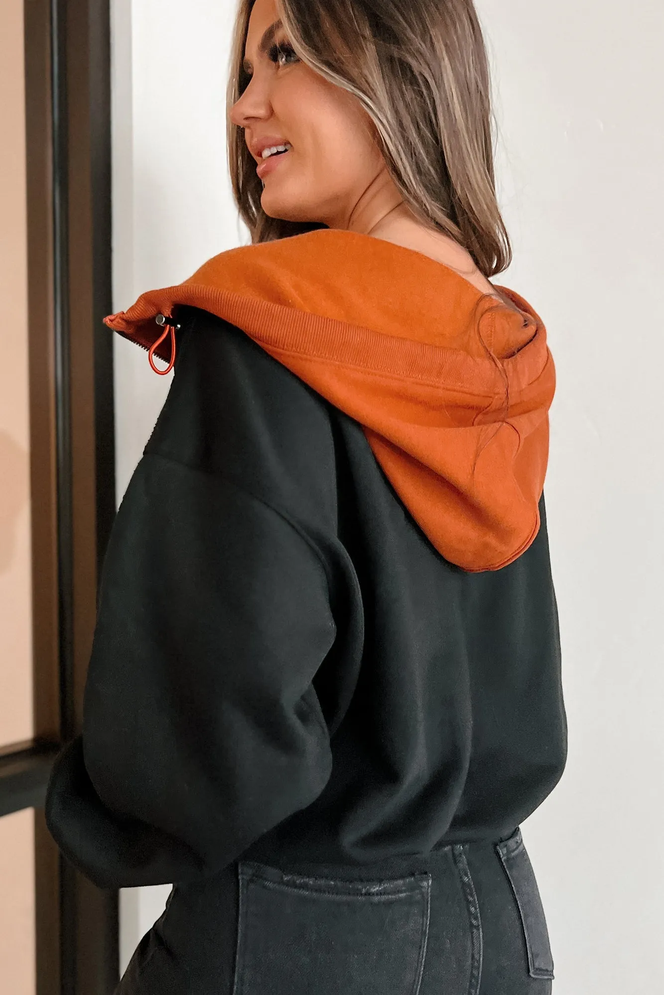 Sweat à capuche mi-zippé colorblock Splendeur d'Automne (Rouille/Noir)
