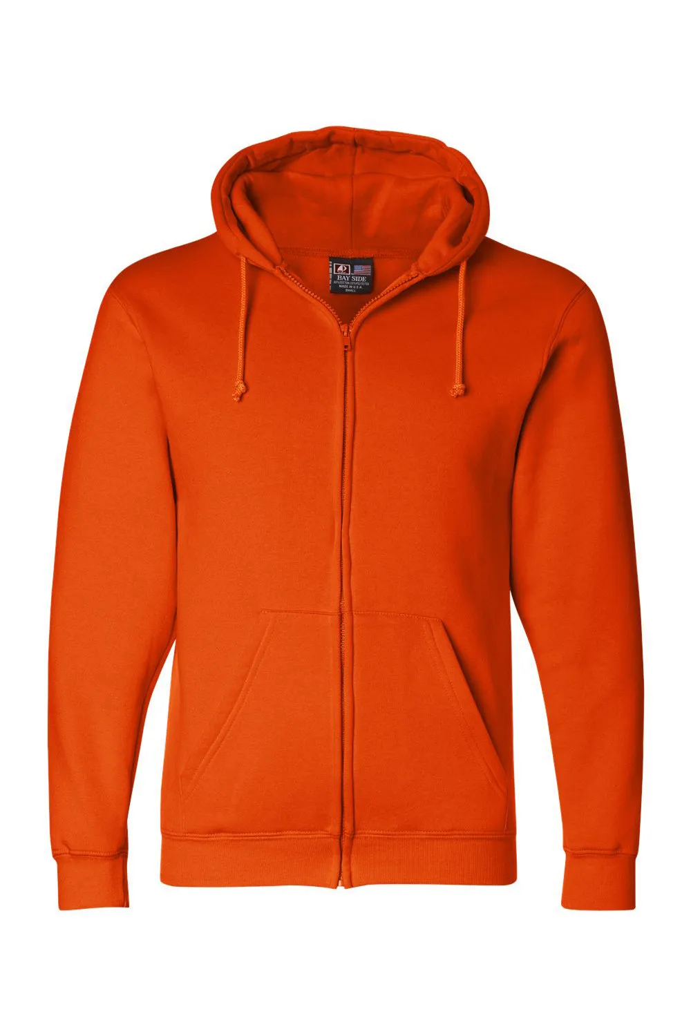 Sweat à capuche Bayside pour hommes avec fermeture éclair et poches - Fabriqué aux États-Unis - Orange vif