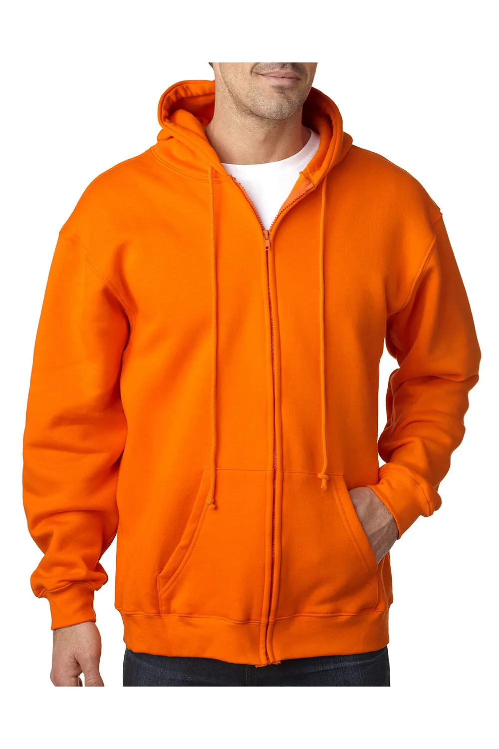 Sweat à capuche Bayside pour hommes avec fermeture éclair et poches - Fabriqué aux États-Unis - Orange vif