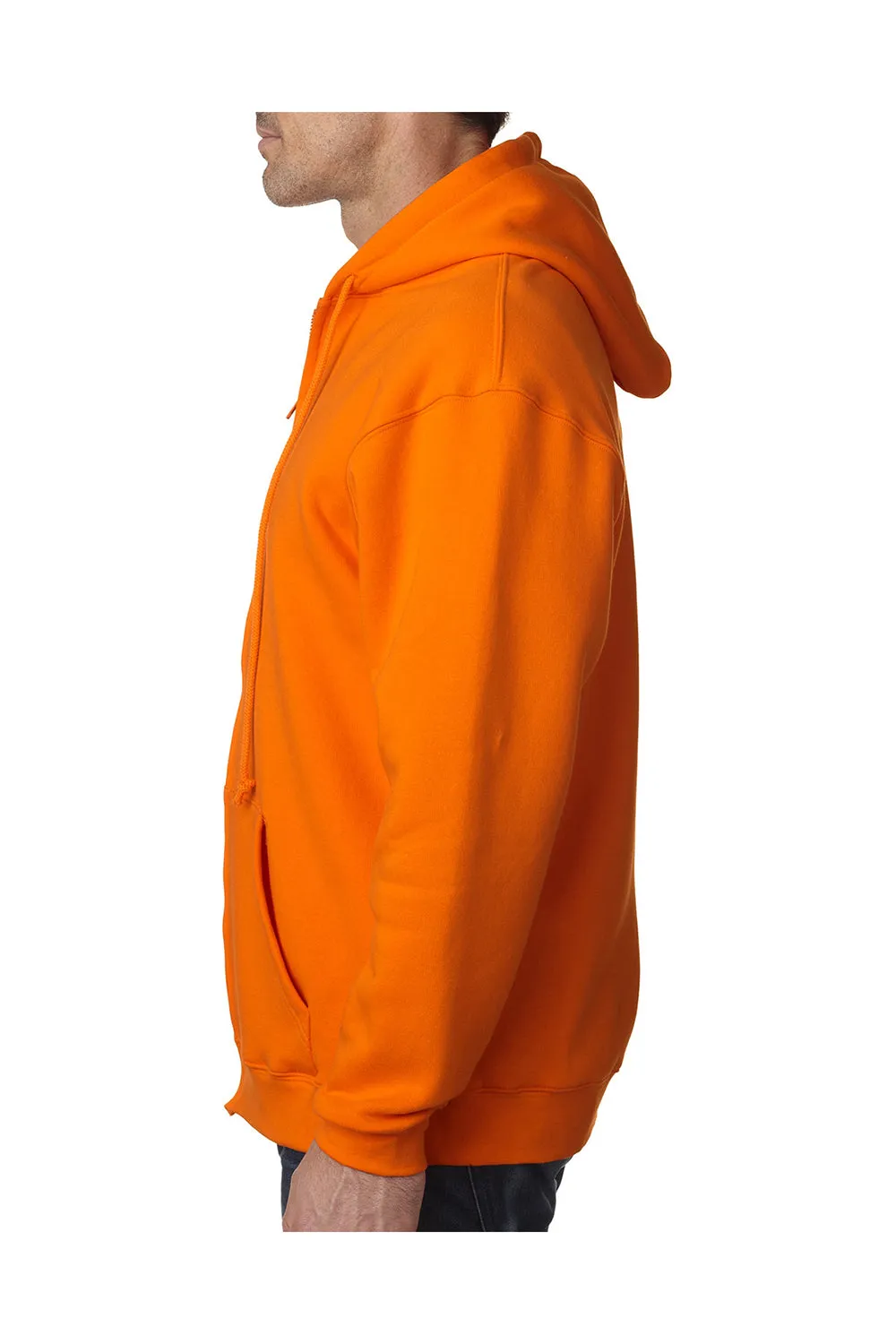 Sweat à capuche Bayside pour hommes avec fermeture éclair et poches - Fabriqué aux États-Unis - Orange vif