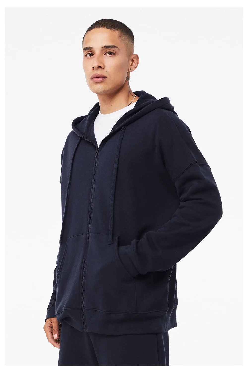 Bella   Canvas Sweat à capuche en éponge polaire pour homme avec fermeture éclair complète et poches - Bleu marine
