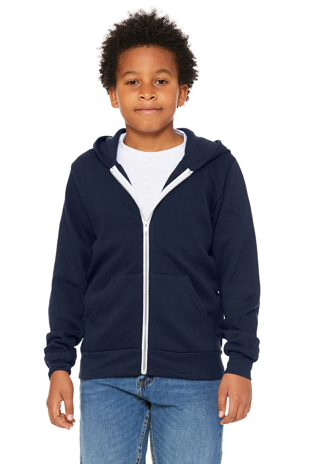 Bella   Canvas Sweat à capuche en polaire éponge pour jeunes avec fermeture éclair complète et poches - Bleu marine