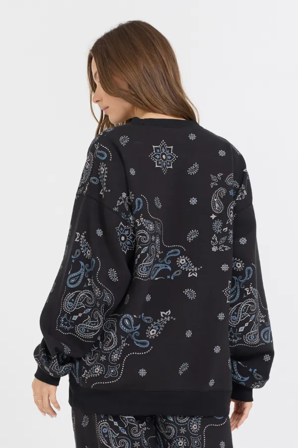 Pull en polaire à imprimé bandana noir