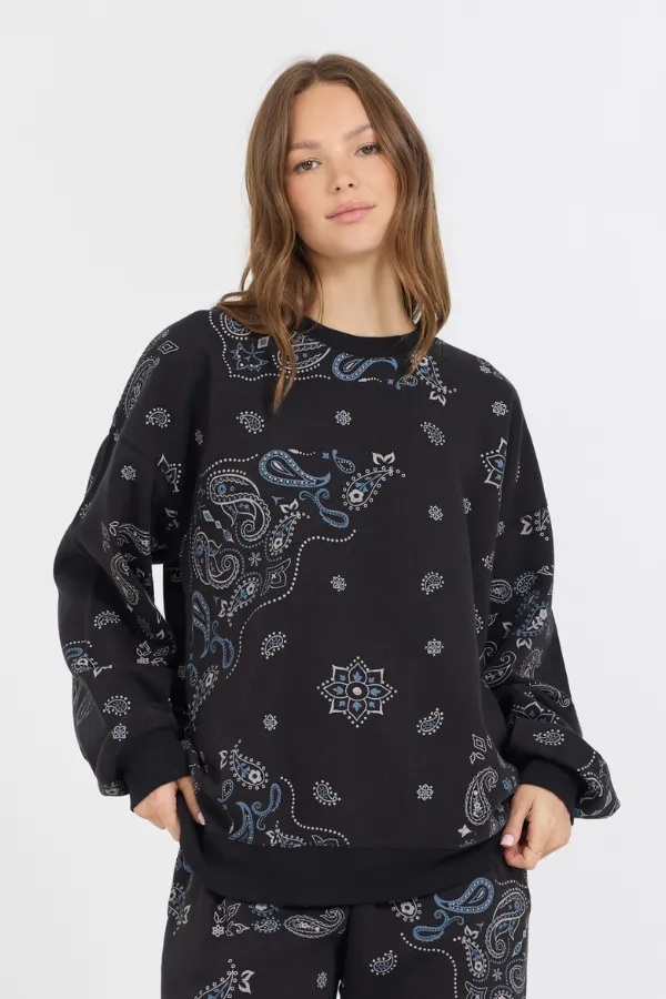 Pull en polaire à imprimé bandana noir