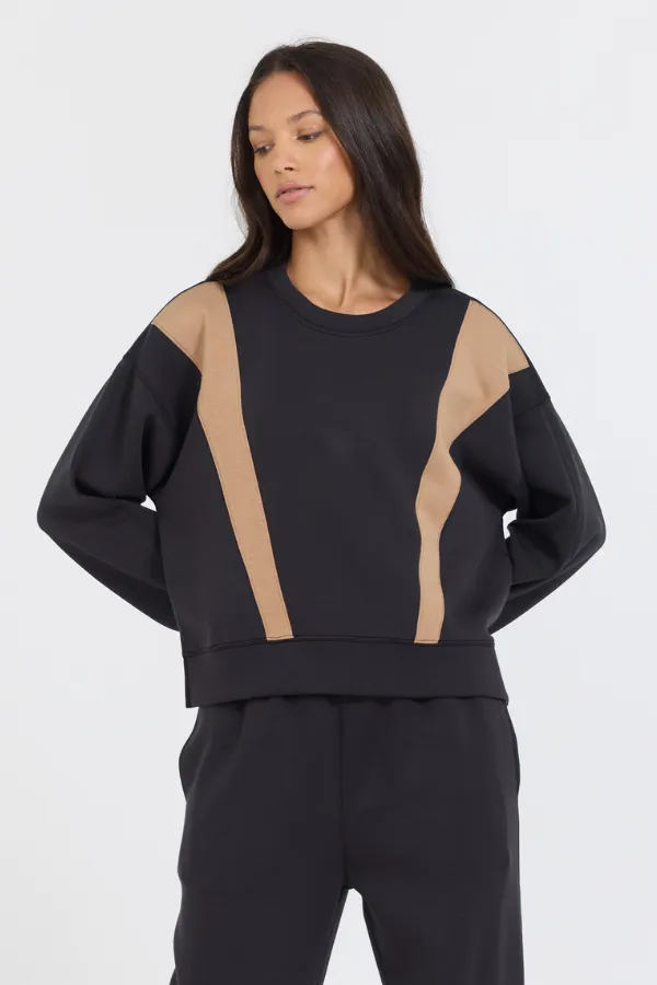Pull en polaire Cloud à inserts bicolores Noir/Caramel