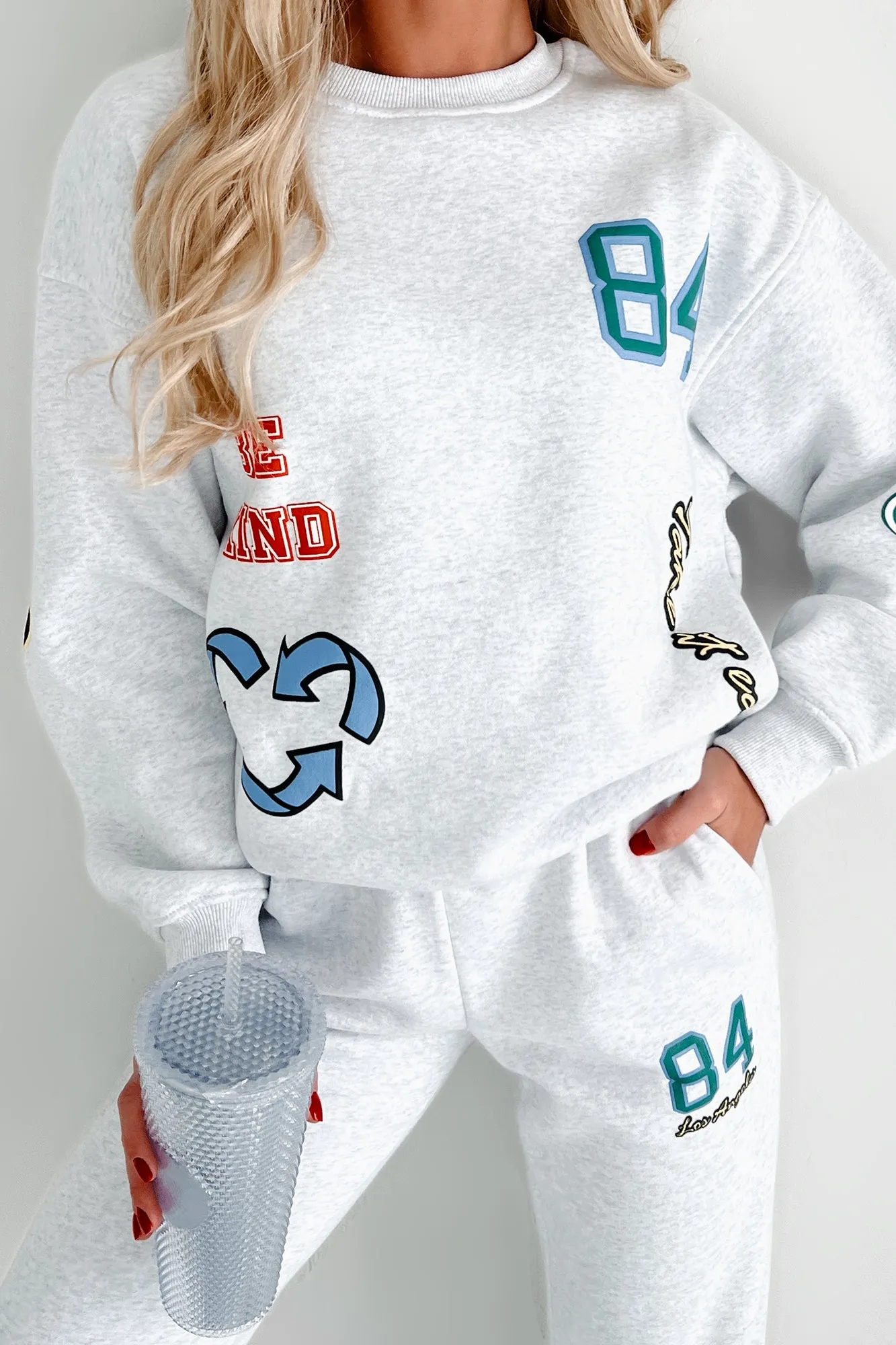 Sweat-shirt à motif puff Comfy In Cali (Gris chiné)