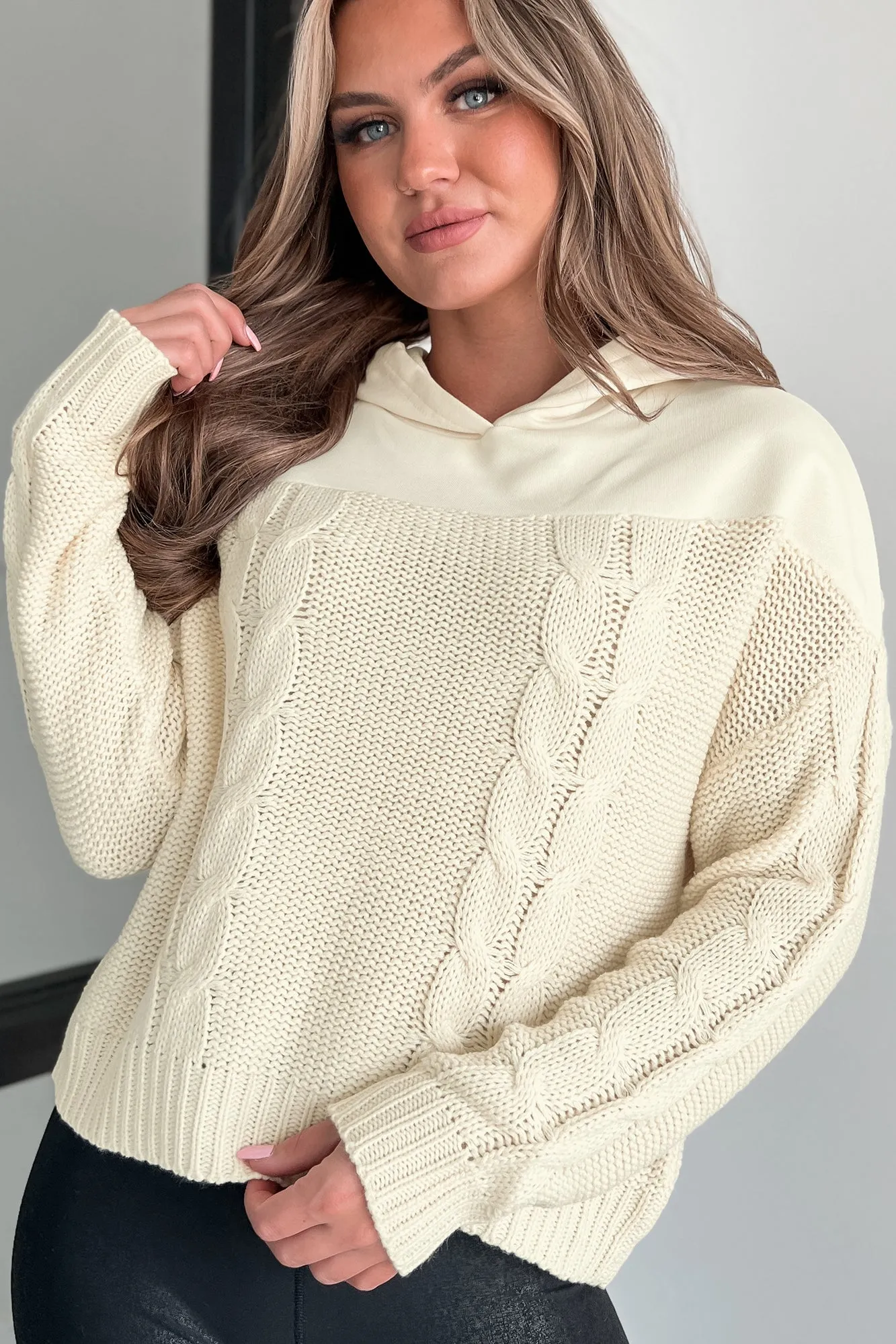 Pull à capuche tricoté confortable Accord (Coquille d'œuf)