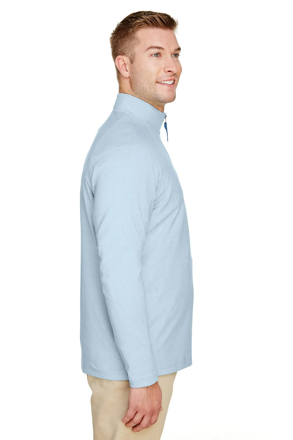 Devon & Jones Sweat-shirt à capuche 1/4 zip pour hommes CrownLux Clubhouse Performance à évacuation de l'humidité - Bleu océan