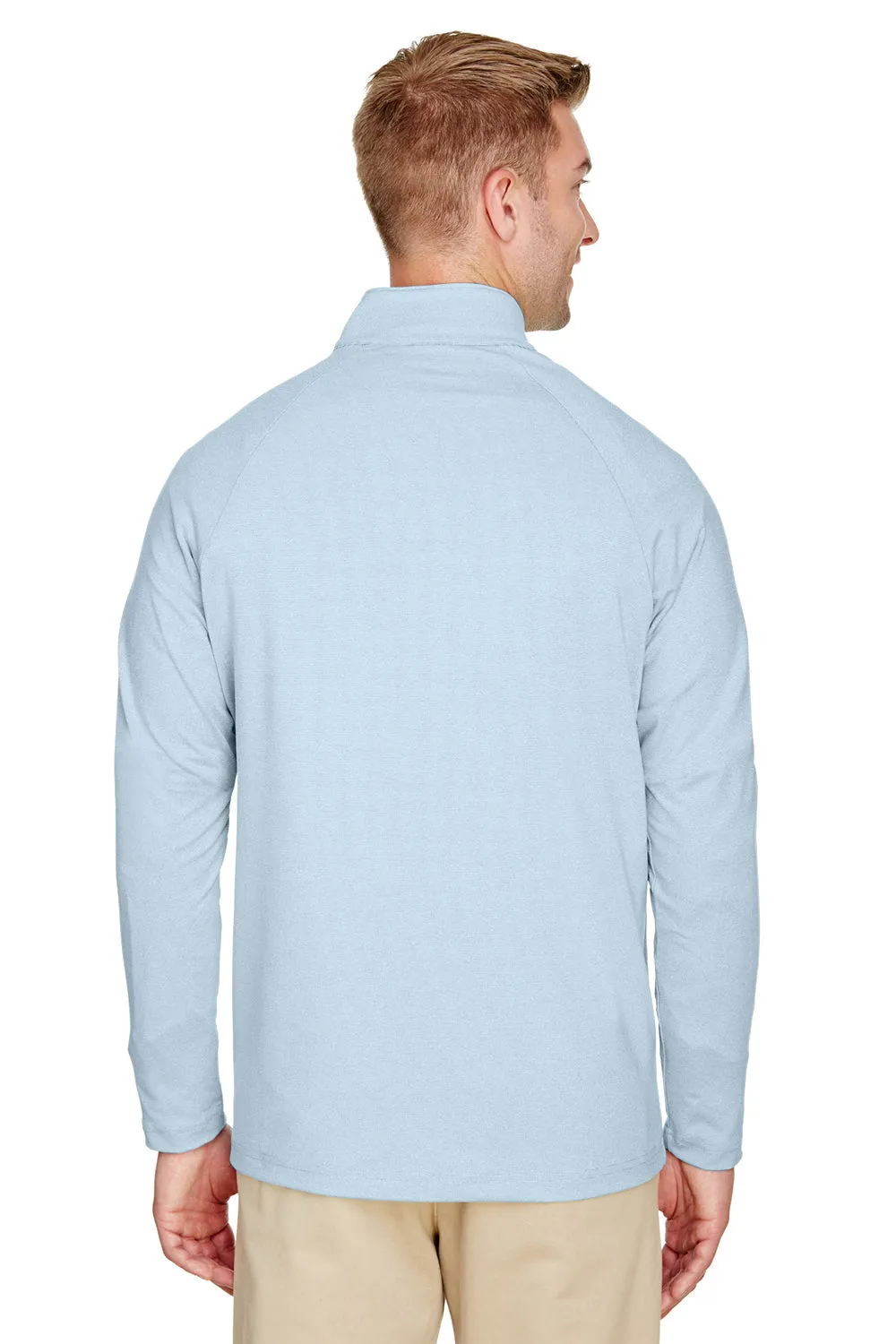 Devon & Jones Sweat-shirt à capuche 1/4 zip pour hommes CrownLux Clubhouse Performance à évacuation de l'humidité - Bleu océan