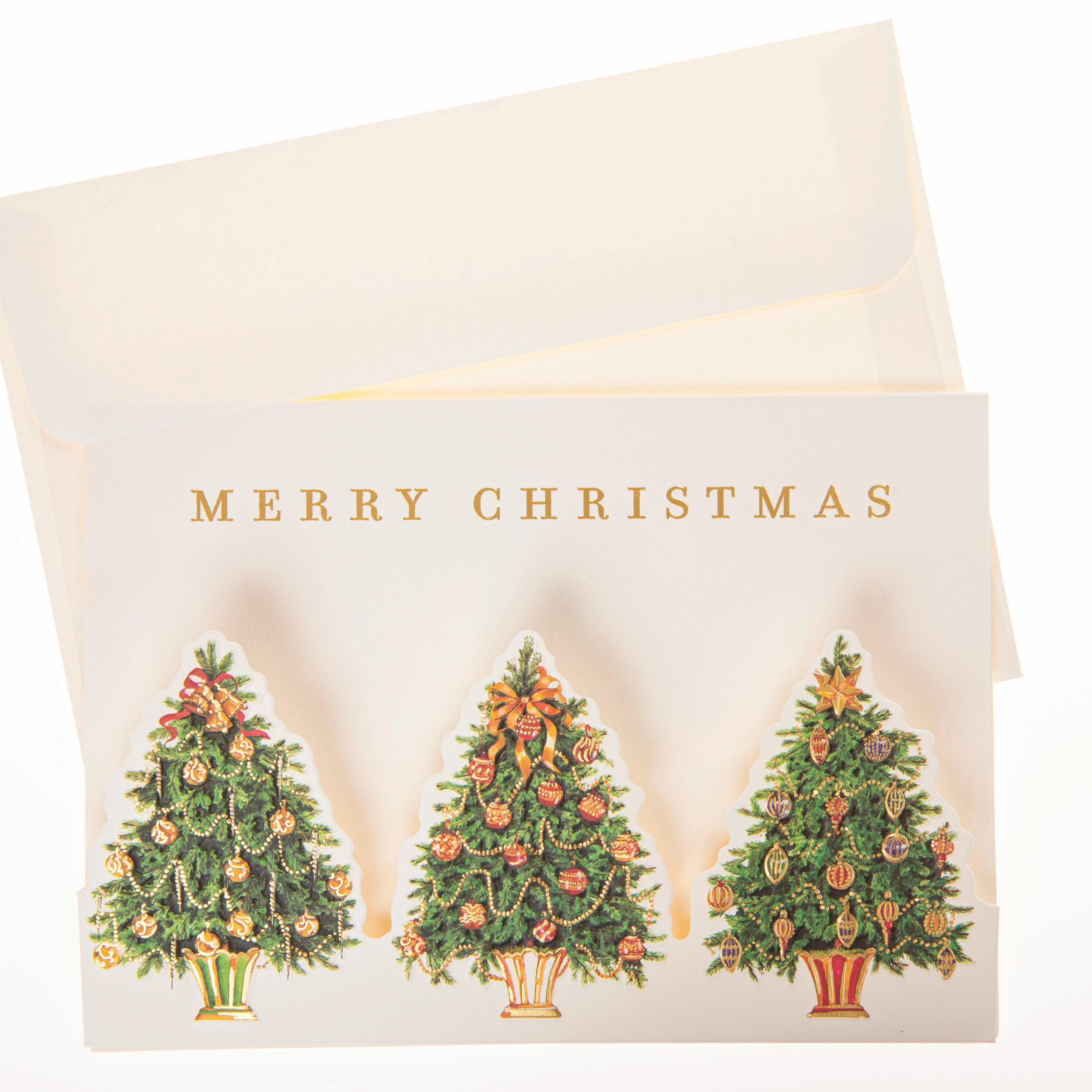 Cartes de vœux de Noël en trio d'arbres découpés sous coffret