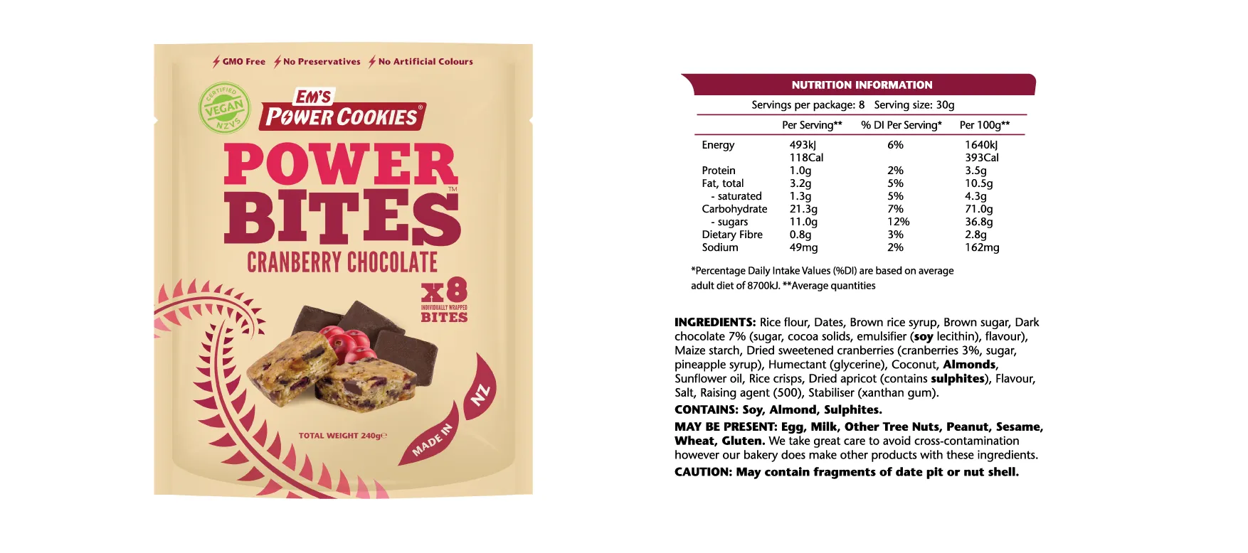 Em's Power Bites - 240g - Lot de 8