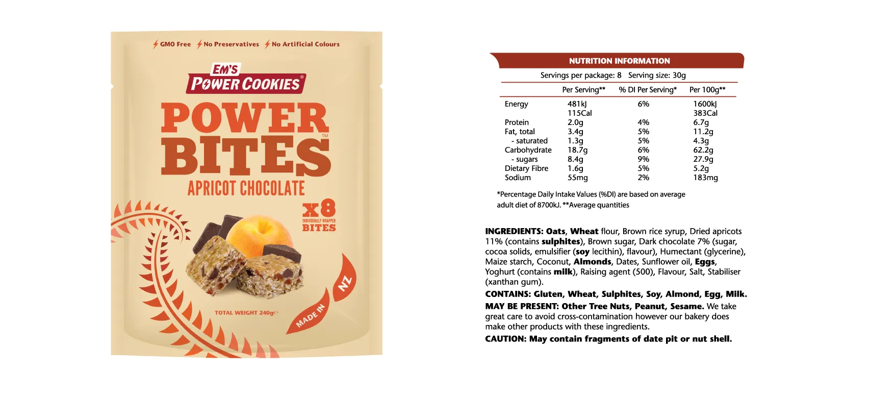 Em's Power Bites - 240g - Lot de 8