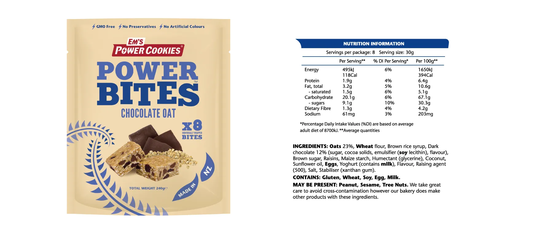 Em's Power Bites - 240g - Lot de 8
