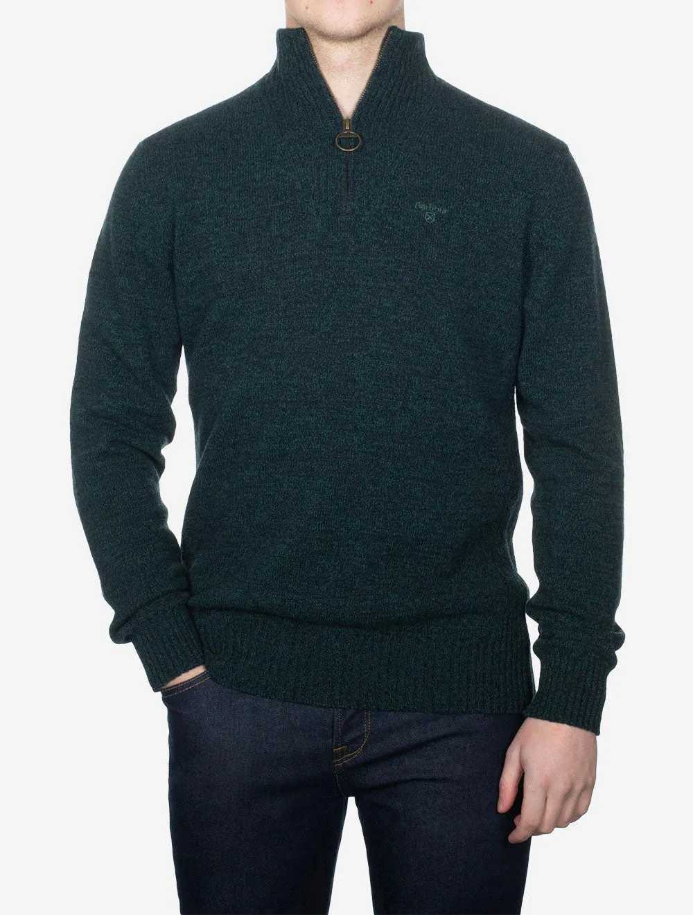 Pull en laine mérinos mi-zippé mélange algues
