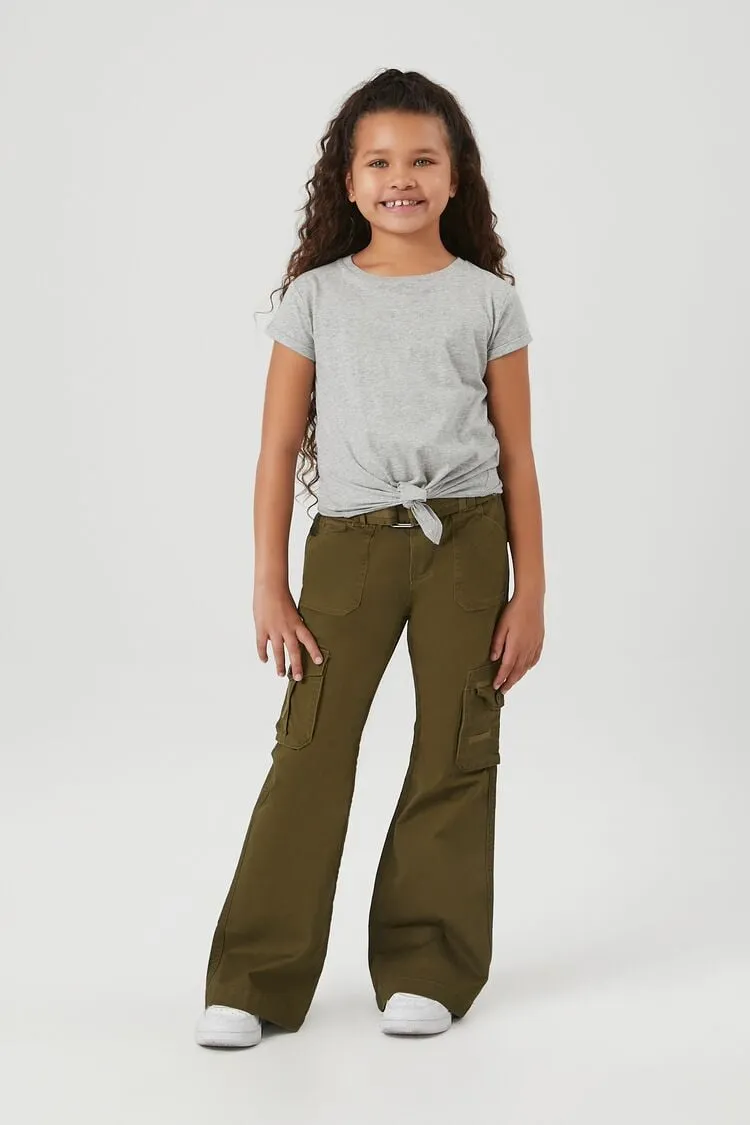 Forever 21 Pantalons cargo évasés pour filles (Enfants) Vert olive foncé Forever 21