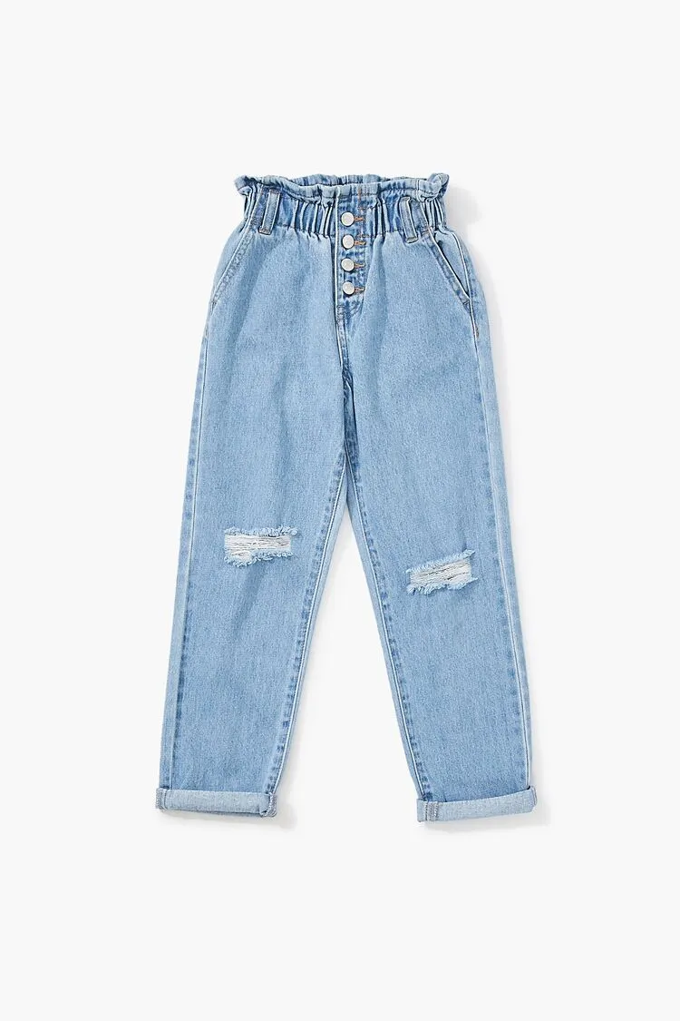 Forever 21 Jeans délavés en denim moyen pour filles (Enfants) - Style paperbag