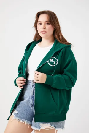 Forever 21 Plus Women's New York Zip-Up Hoodie Sweatshirt Green/Multi Forever 21