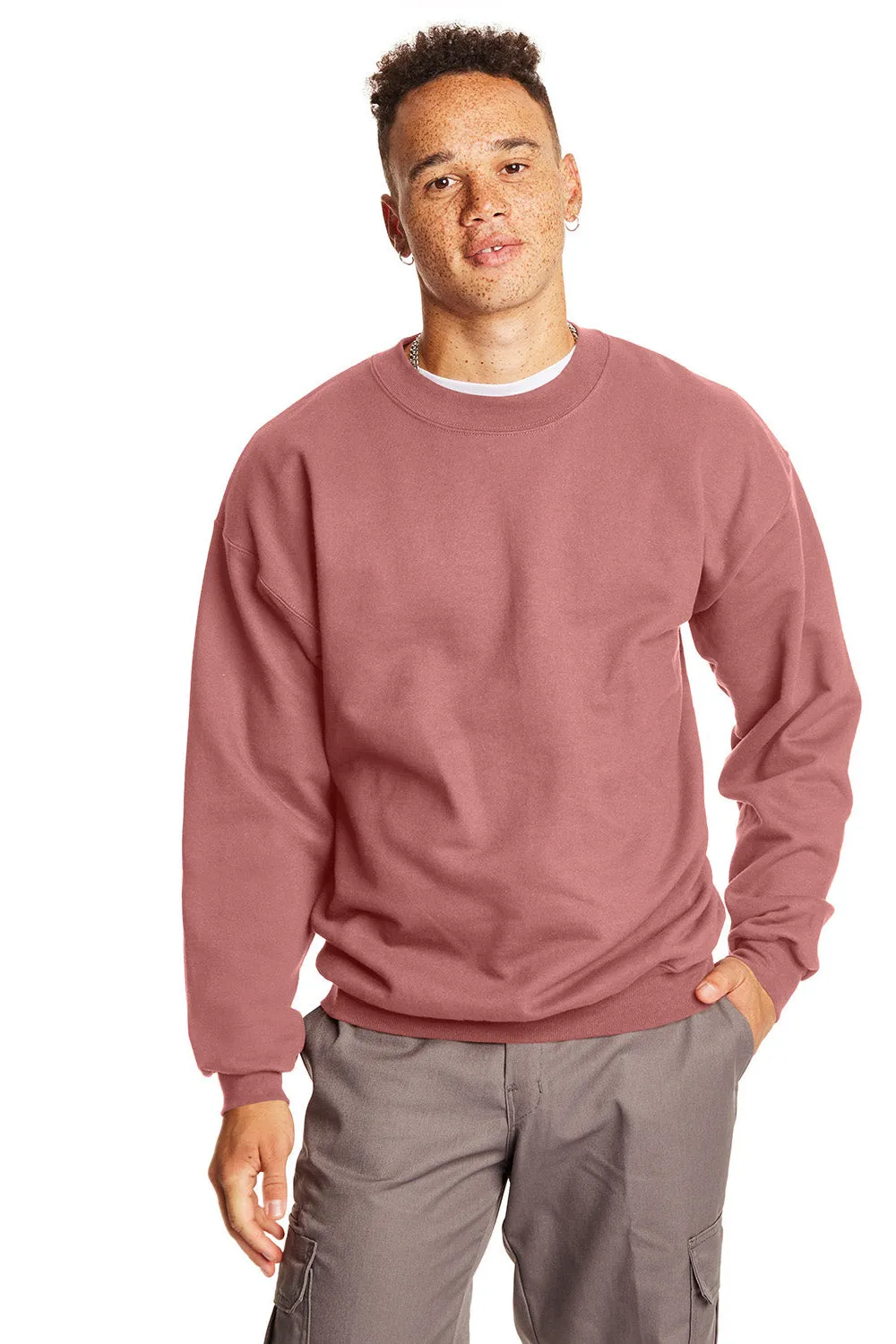 Hanes Sweat-shirt à col rond pour hommes en coton ultime PrintPro XP résistant aux boulochages - Mauve
