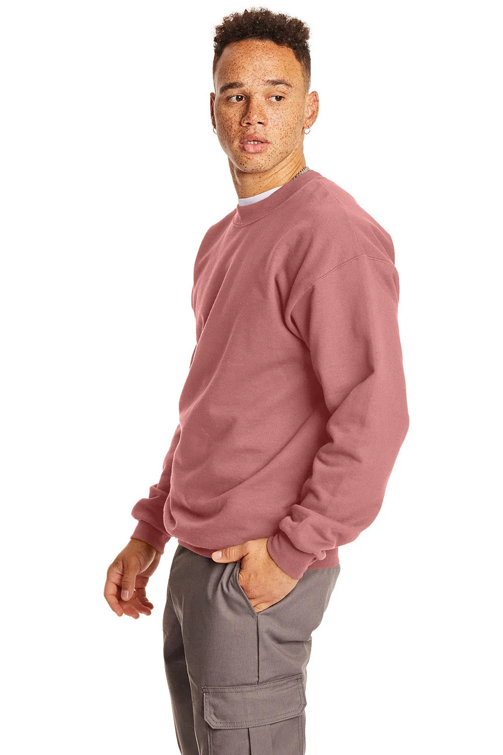 Hanes Sweat-shirt à col rond pour hommes en coton ultime PrintPro XP résistant aux boulochages - Mauve