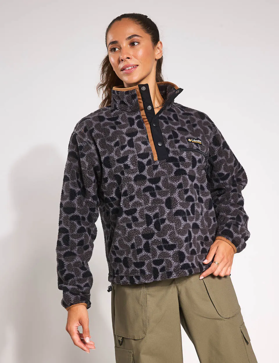 Helvetia II Polaire Sherpa Imprimée à Demi-Snap Coupée - Noir Retroscape