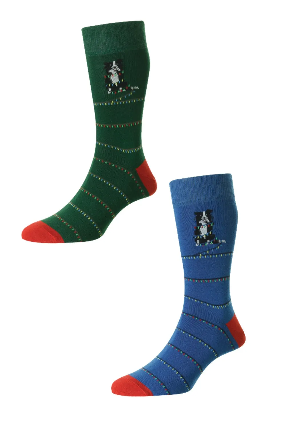 Chaussettes en coton riche HJ Accessories avec un chien et des lumières de Noël