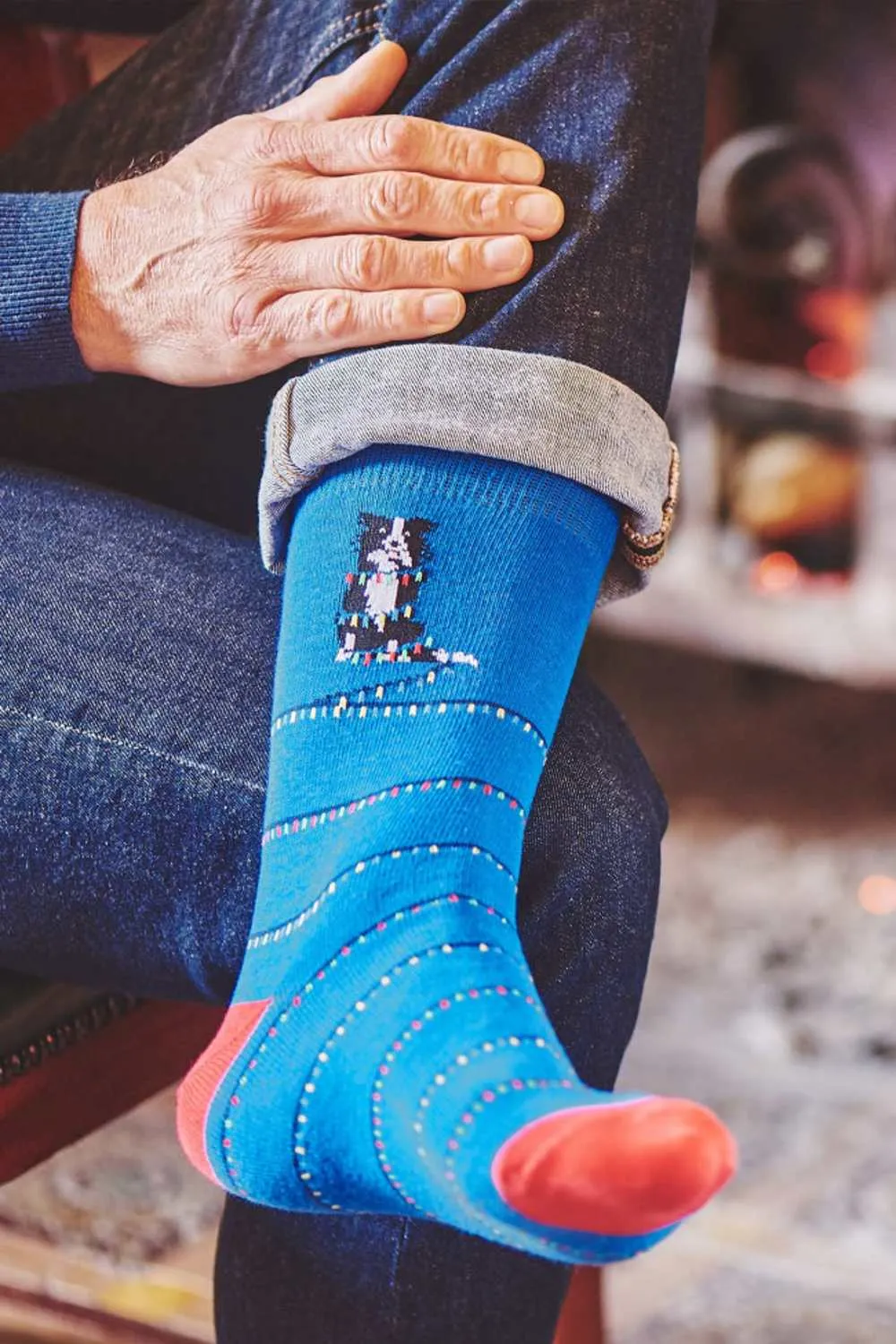 Chaussettes en coton riche HJ Accessories avec un chien et des lumières de Noël