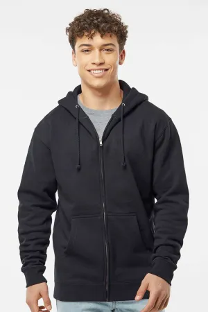 Independent Trading Company Mens Full Zip Hooded Sweatshirt Hoodie w/ Pockets - Black