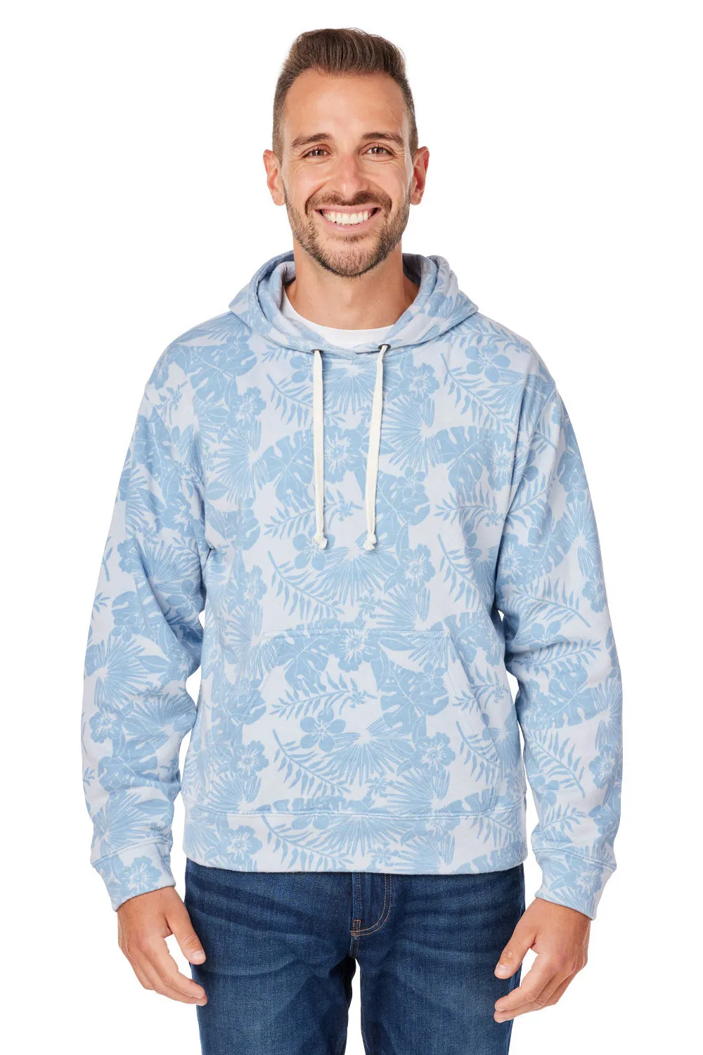 J America Sweat-shirt à capuche en polaire pour hommes avec poche kangourou - Bleu chambray Aloha