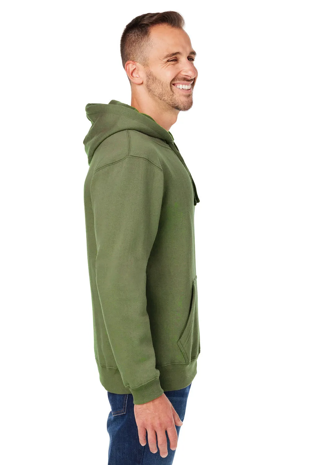 J America Sweat à capuche en polaire premium pour hommes avec poche kangourou - Vert militaire