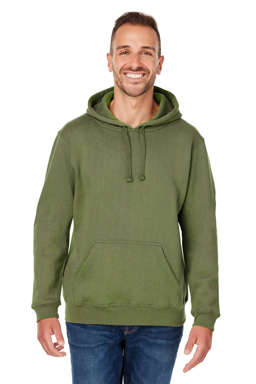 J America Sweat à capuche en polaire premium pour hommes avec poche kangourou - Vert militaire