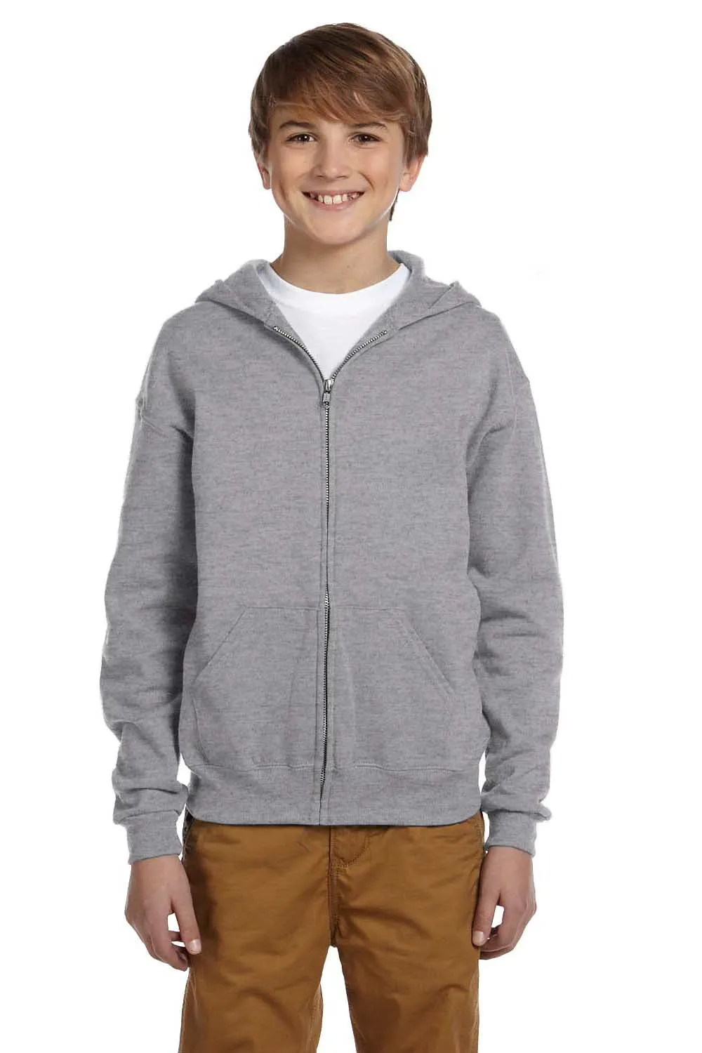 Jerzees Sweat à capuche en polaire résistante aux pilules pour jeunes avec fermeture éclair complète et poches - Gris Oxford