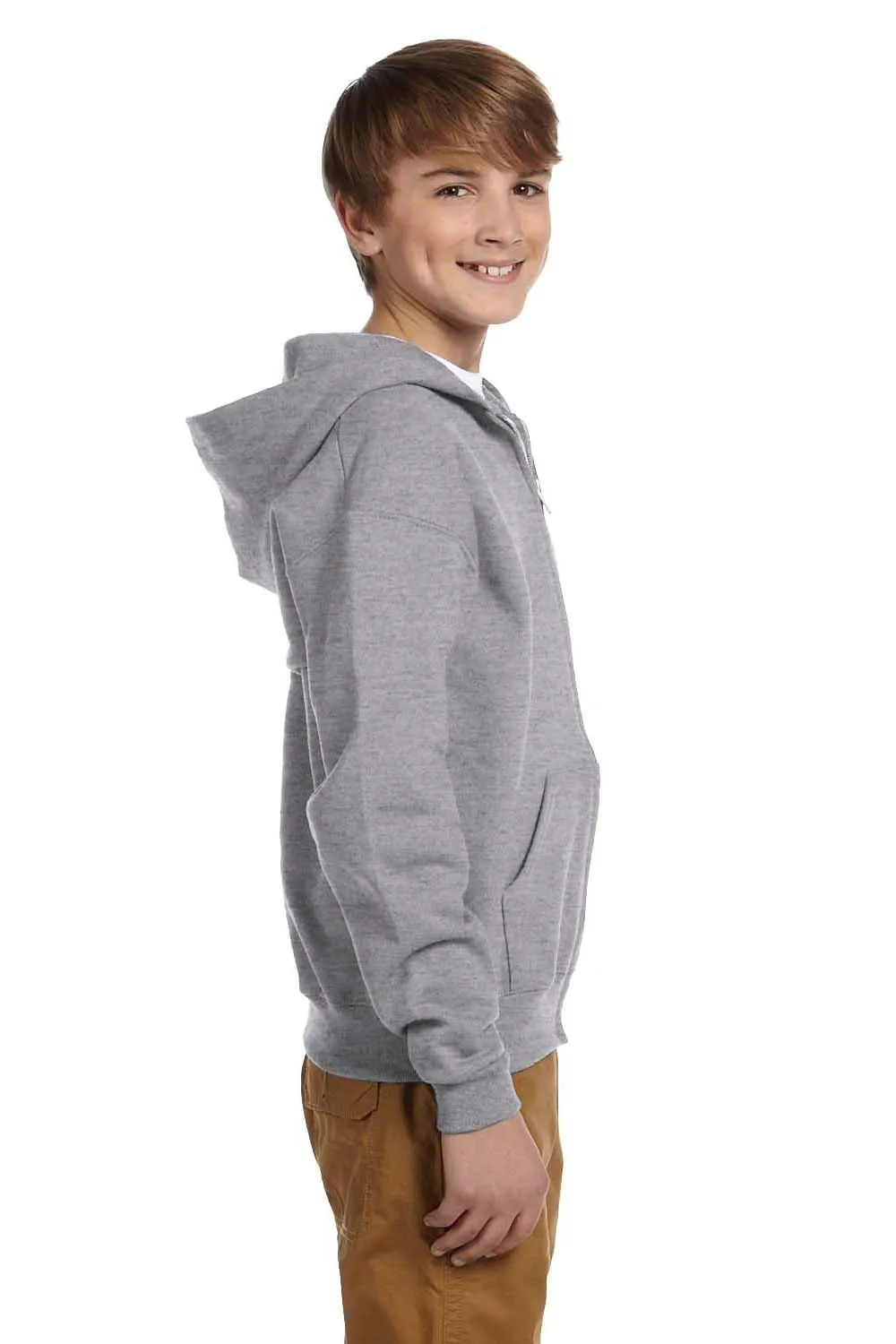 Jerzees Sweat à capuche en polaire résistante aux pilules pour jeunes avec fermeture éclair complète et poches - Gris Oxford