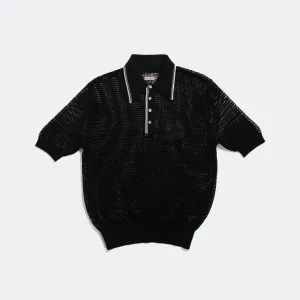 Kapital Clothing 12G Mesh Knit CAROL Polo - Black