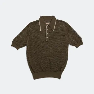 Kapital Clothing 12G Mesh Knit CAROL Polo - Khaki