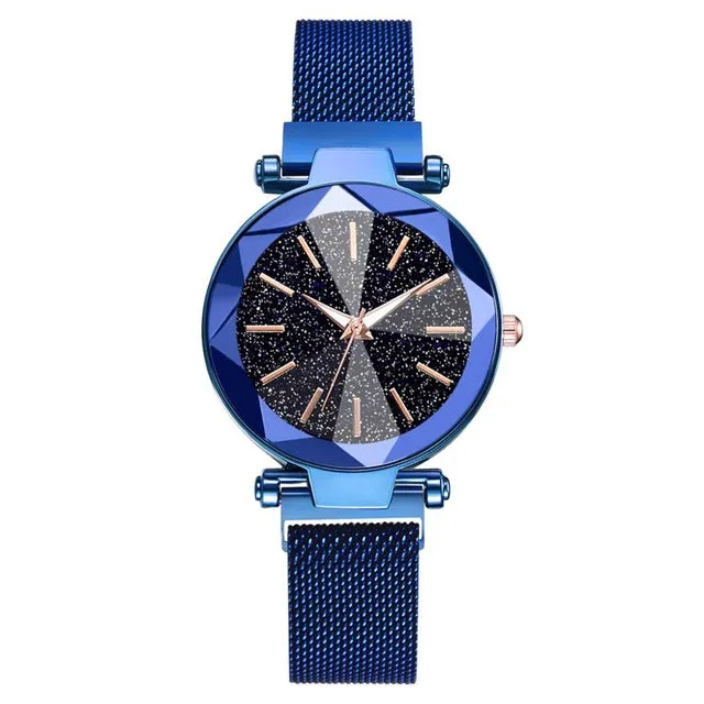 Montres-bracelets en acier inoxydable luxueuses à motif ciel étoilé pour femmes - Montres à quartz analogiques avec cristaux - Montres de sport et habillées pour femmes - Accessoires de mode Fashion Nova