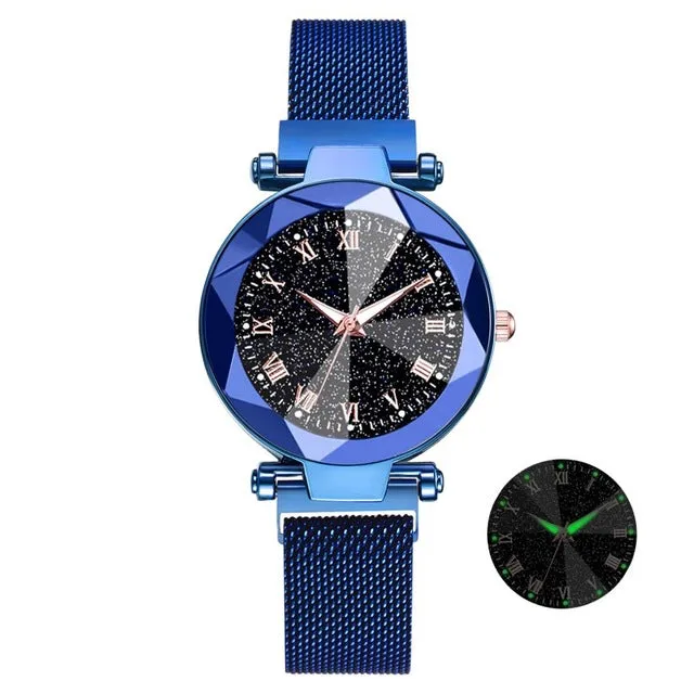 Montres-bracelets en acier inoxydable luxueuses à motif ciel étoilé pour femmes - Montres à quartz analogiques avec cristaux - Montres de sport et habillées pour femmes - Accessoires de mode Fashion Nova