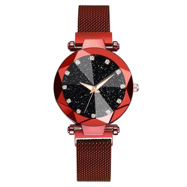 Montres-bracelets en acier inoxydable luxueuses à motif ciel étoilé pour femmes - Montres à quartz analogiques avec cristaux - Montres de sport et habillées pour femmes - Accessoires de mode Fashion Nova