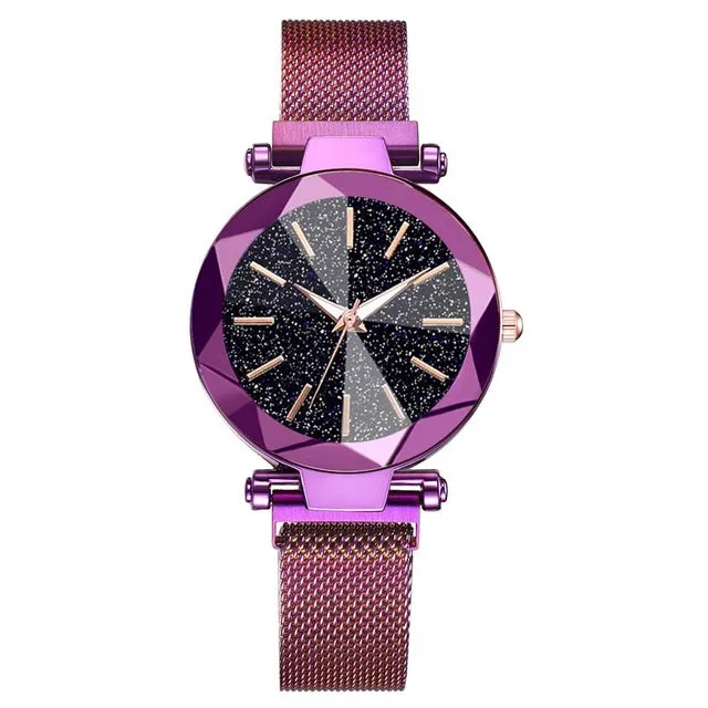 Montres-bracelets en acier inoxydable luxueuses à motif ciel étoilé pour femmes - Montres à quartz analogiques avec cristaux - Montres de sport et habillées pour femmes - Accessoires de mode Fashion Nova