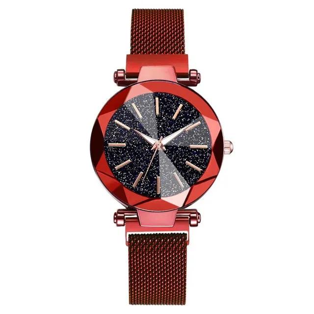 Montres-bracelets en acier inoxydable luxueuses à motif ciel étoilé pour femmes - Montres à quartz analogiques avec cristaux - Montres de sport et habillées pour femmes - Accessoires de mode Fashion Nova