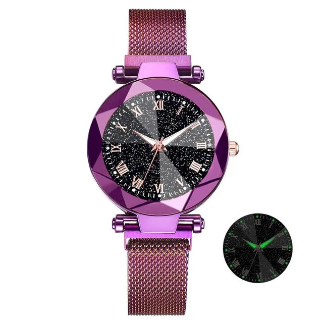 Montres-bracelets en acier inoxydable luxueuses à motif ciel étoilé pour femmes - Montres à quartz analogiques avec cristaux - Montres de sport et habillées pour femmes - Accessoires de mode Fashion Nova