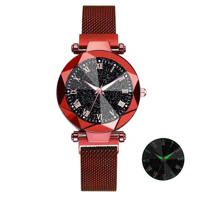 Montres-bracelets en acier inoxydable luxueuses à motif ciel étoilé pour femmes - Montres à quartz analogiques avec cristaux - Montres de sport et habillées pour femmes - Accessoires de mode Fashion Nova