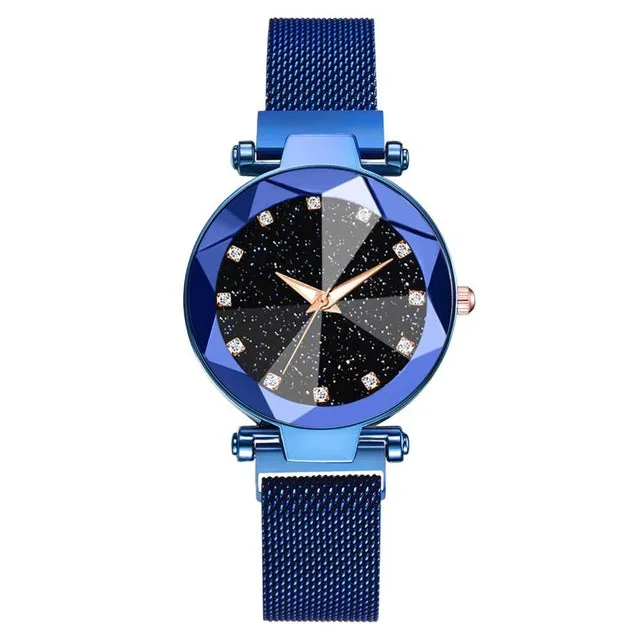 Montres-bracelets en acier inoxydable luxueuses à motif ciel étoilé pour femmes - Montres à quartz analogiques avec cristaux - Montres de sport et habillées pour femmes - Accessoires de mode Fashion Nova
