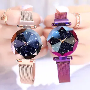 Luxury Starry Sky Stainless Steel Mesh Bracelet Watches For Women Crystal Analog Quartz Wristwatches Ladies Sports Dress Clock Fashion Nova Accessories