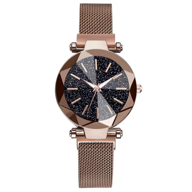 Montres-bracelets en acier inoxydable luxueuses à motif ciel étoilé pour femmes - Montres à quartz analogiques avec cristaux - Montres de sport et habillées pour femmes - Accessoires de mode Fashion Nova