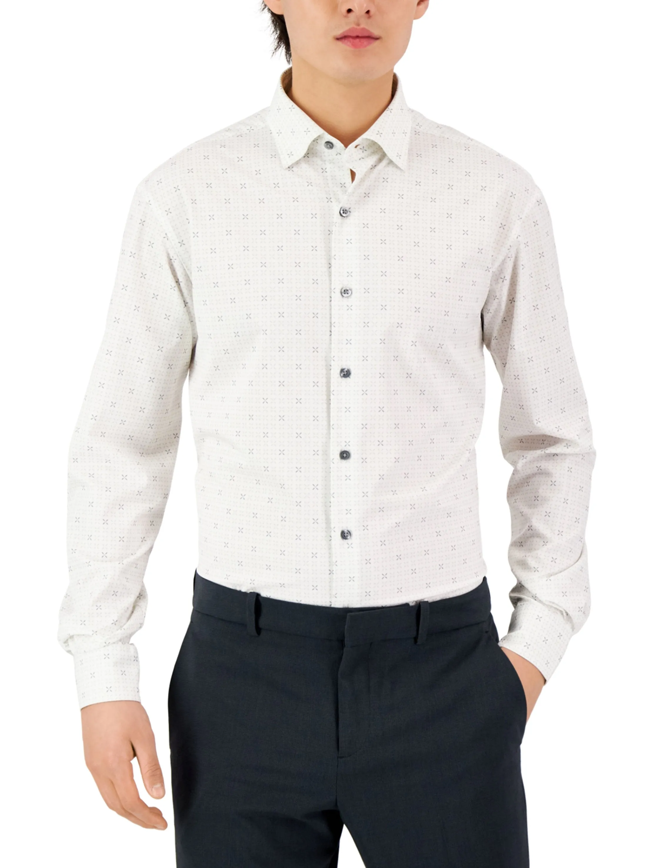 Chemise homme à motifs géométriques avec boutons, Blanc