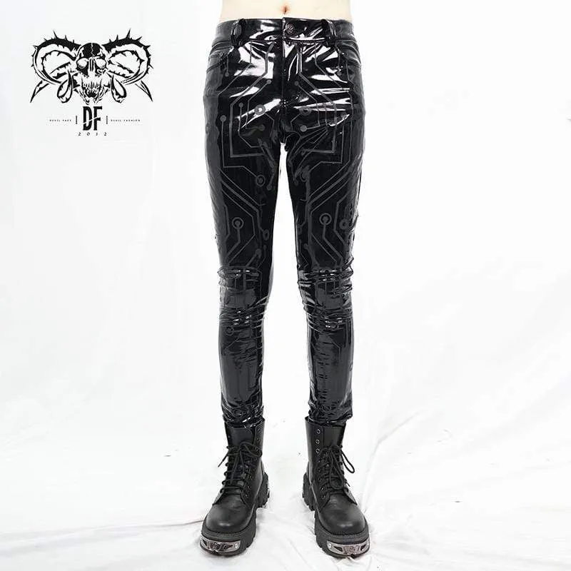 Pantalons Skinny en PU Lignes Gothiques pour Hommes