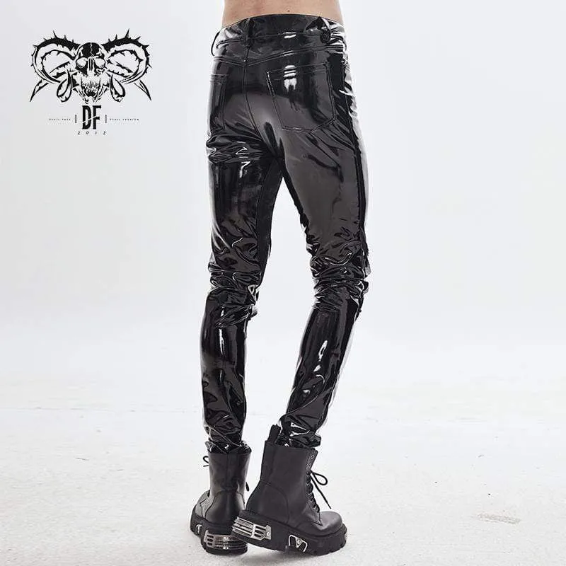 Pantalons Skinny en PU Lignes Gothiques pour Hommes