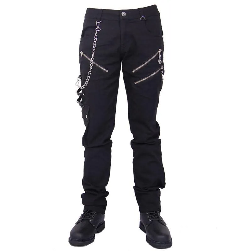 Pantalons Punk Homme Avec Chaîne Métallique