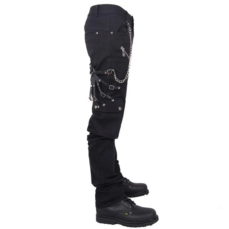 Pantalons Punk Homme Avec Chaîne Métallique